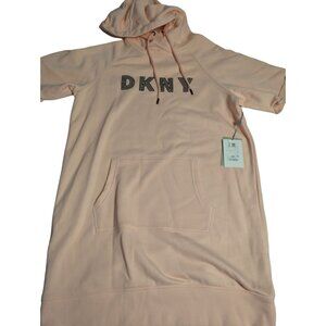Women’s XS DKNY Sport Oversize Short Sleeve Hoodie Dress Orange Cream New